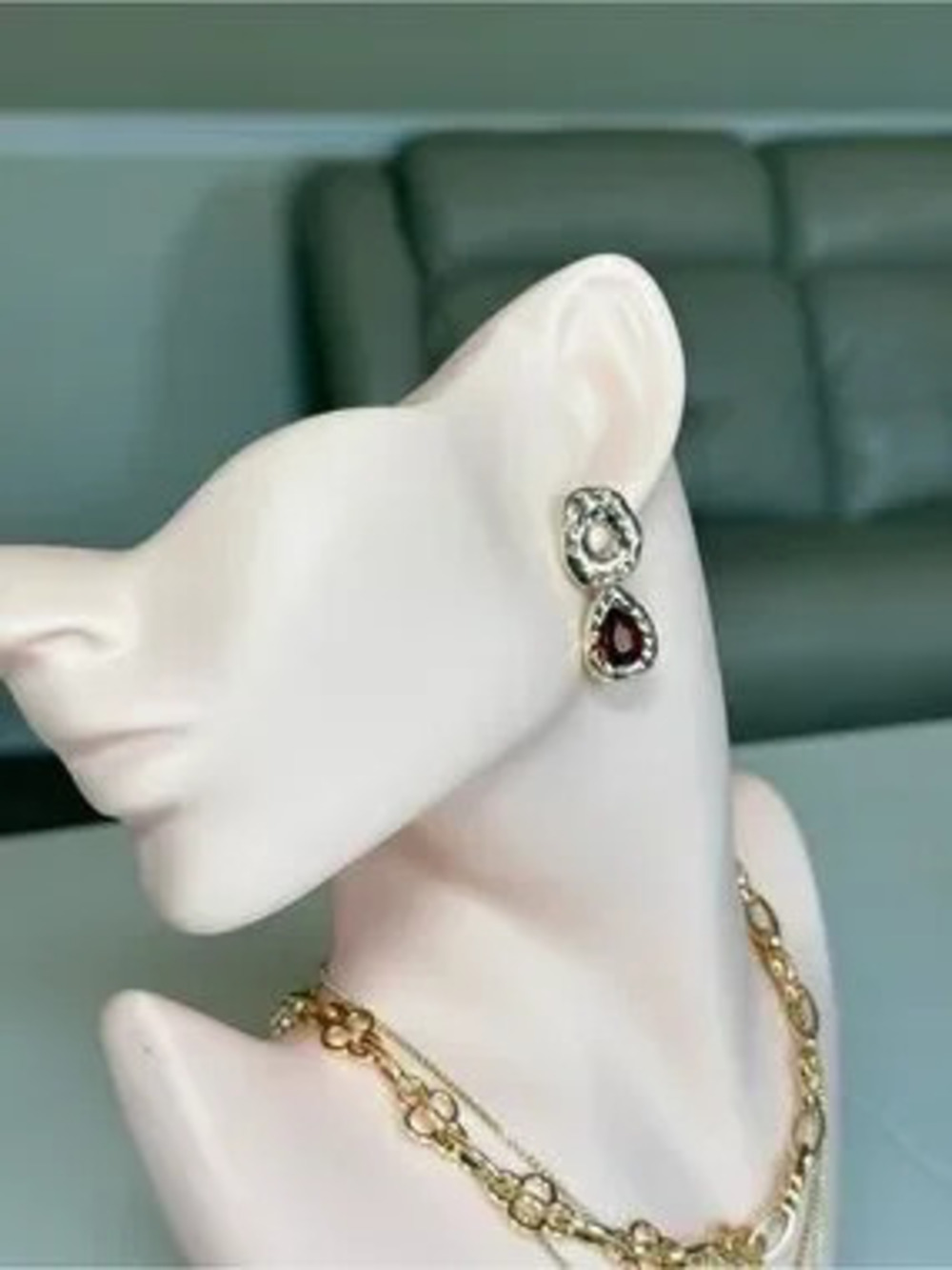 Gold-Tone Red Teardrop Drop Earrings
